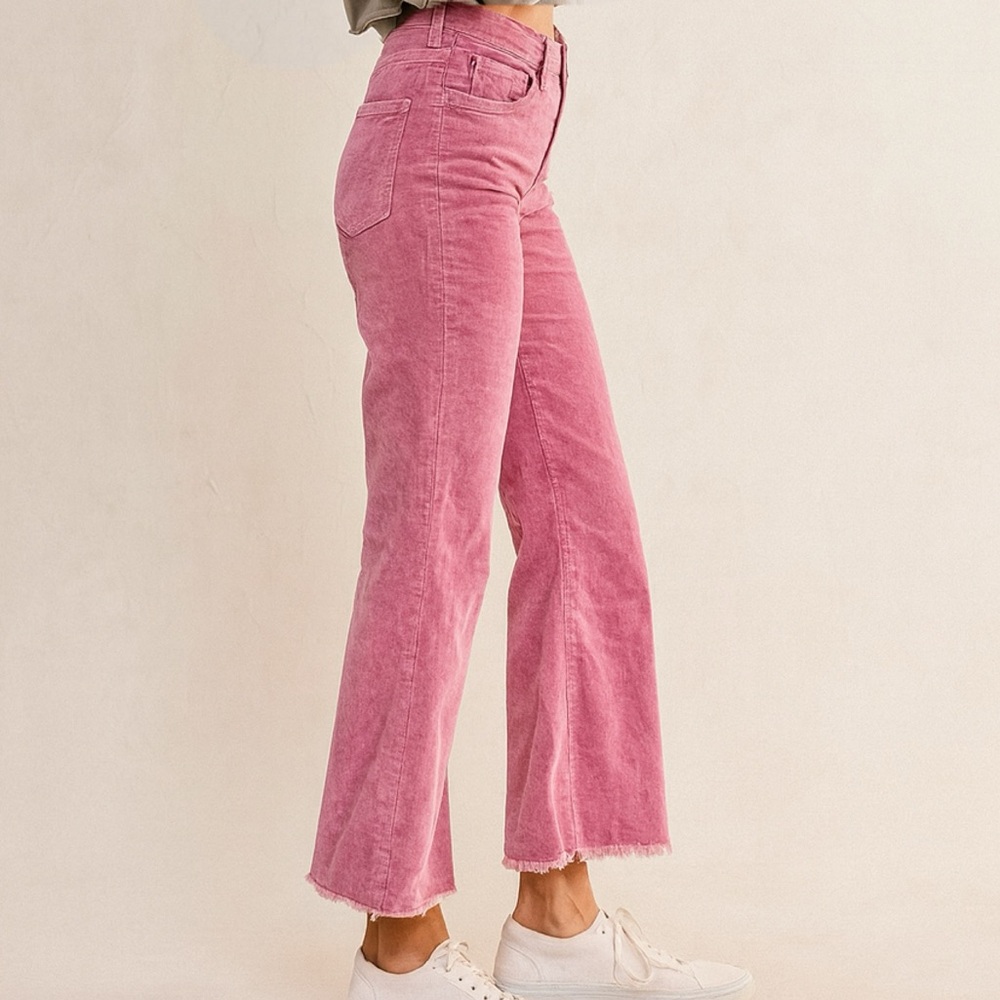 Corduroy Raw-Hem Crop Flares